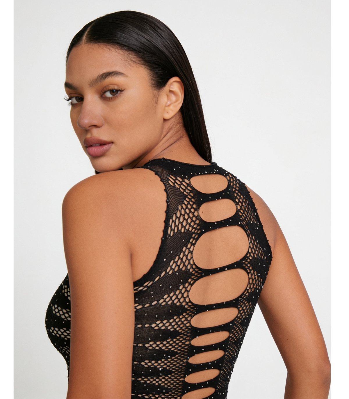 STRAPPY RHINESTONE TEDDY LIN015 [Cl:BLACK]