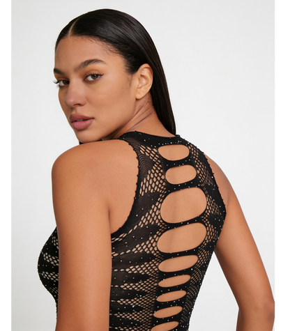 STRAPPY RHINESTONE TEDDY LIN015 [Cl:BLACK]
