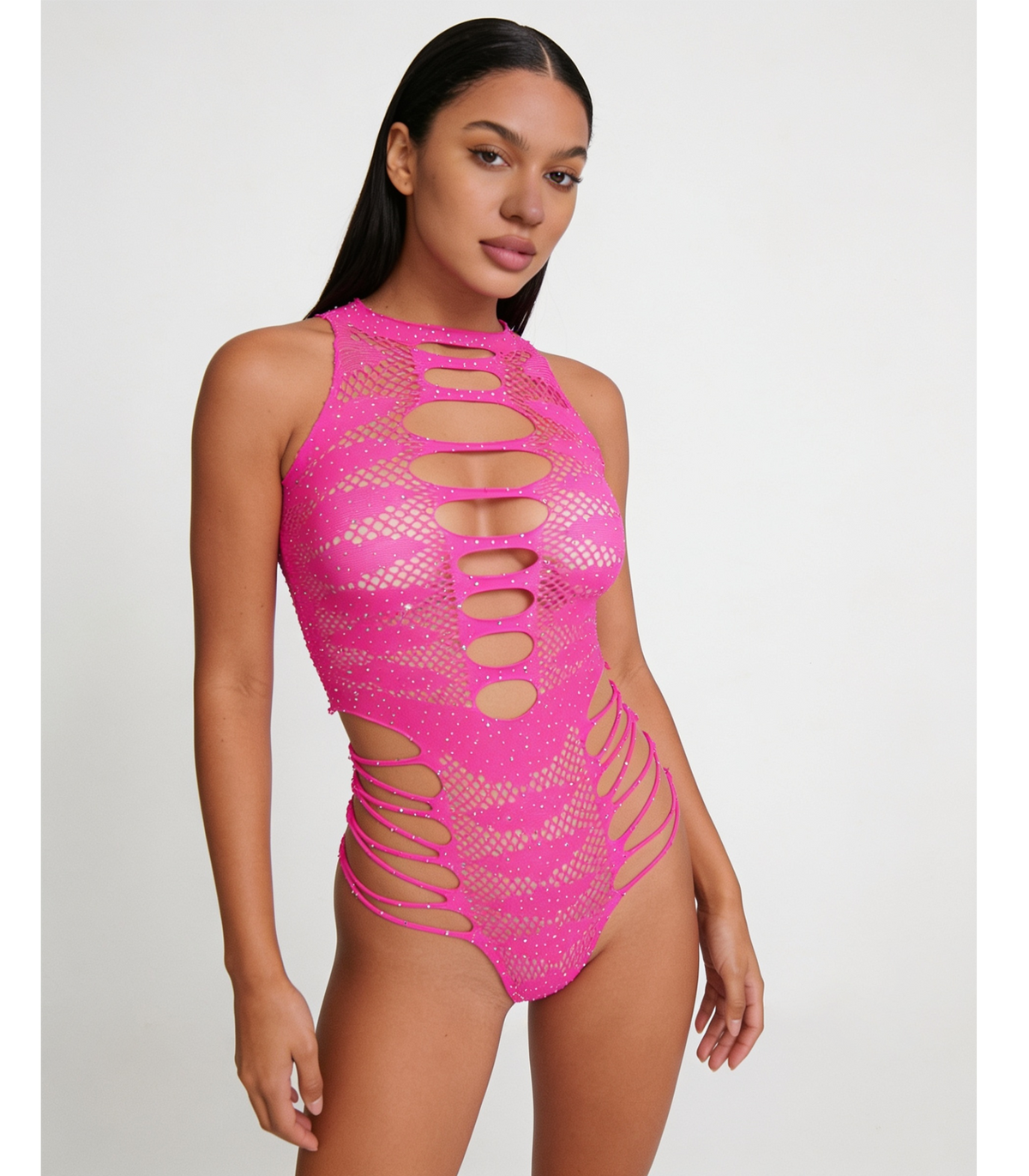 STRAPPY RHINESTONE TEDDY LIN015 [Cl:HOT PINK]