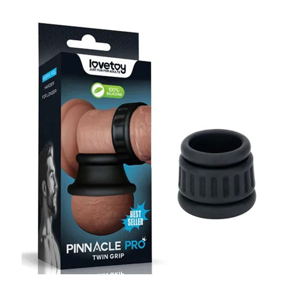 PINNACLE PRO TWIN GRIP ENHANCER COCK AND BALLS RING BLACK