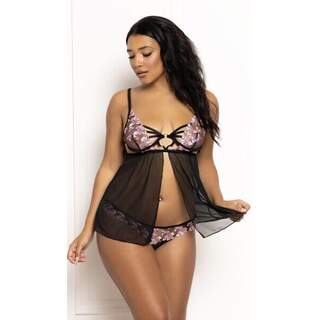 Seven Til Midnight 2pc Embroidered Lace Babydoll & Panty Set