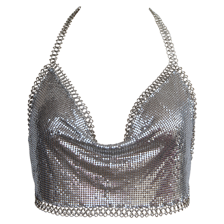 Muse Glow Mesh Shimmer Top with chain SILVER