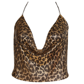 Muse Glow Mesh Shimmer Leopard Print Top