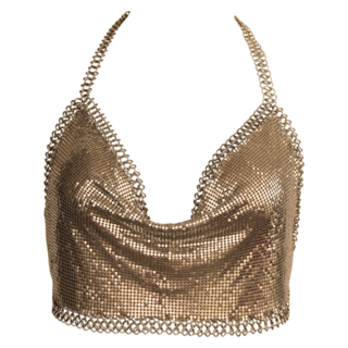 Muse Glow Mesh Shimmer Top with chain GOLD